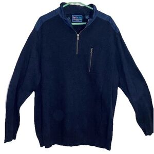 CHARLESTON THREADS 1/4 Zip Pullover Sweater - Navy Blue 100% Cotton